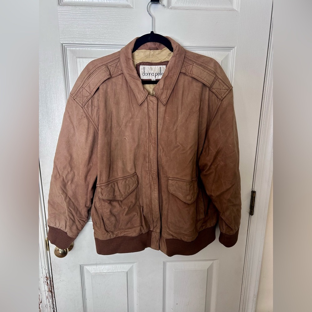 Vintage 1990s Women’s Donna Pelle Tan Leather Jacket, Size Large